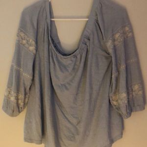 Pale blue off the shoulder blouse